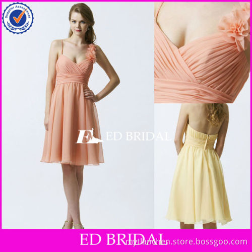 Western Halter Pleated Short Chiffon Bridesmaid Dress Coral Color